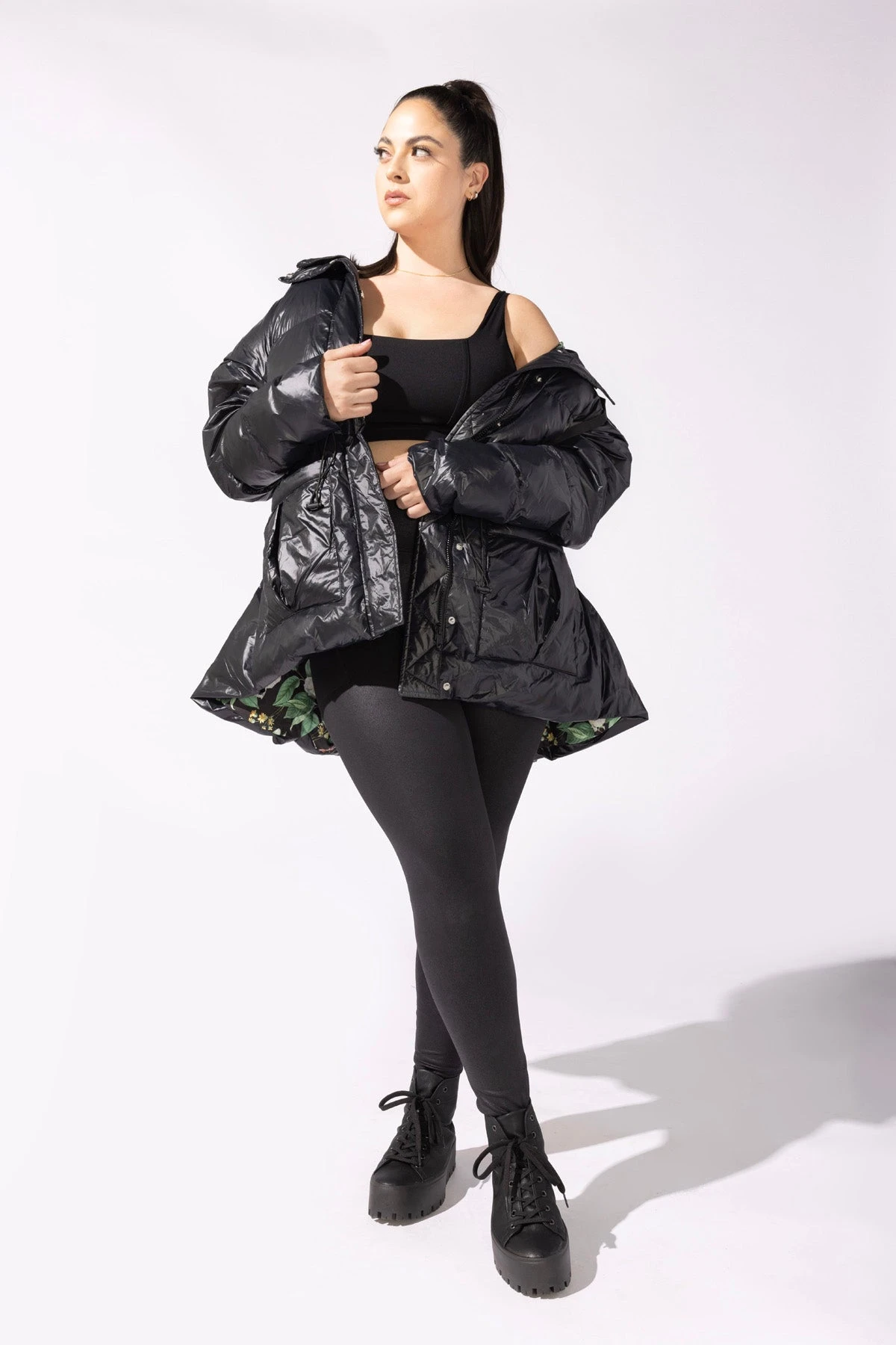 Pearl Peplum Puffer Jacket - Black 3 Pearl Peplum Puffer Jacket - Black - Image 3