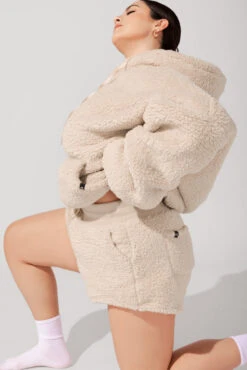 Faux Sherpa Short With Pockets - Taupe -Quality Sport Wear ArleneOutfit7 1177 Edit d1356d95 c8dc 40df a53f 5e42fbf8a42f