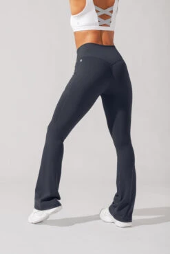 Crisscross Hourglass® Flared Leggings With Pockets - Smoky Navy -Quality Sport Wear AysiaOutfit6 38180 Edit