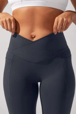 Crisscross Hourglass® Flared Leggings With Pockets - Smoky Navy -Quality Sport Wear AysiaOutfit6 38211 Edit