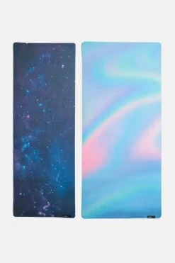 Super Wide 32” Vegan Suede Yoga Mat - Holographic -Quality Sport Wear BF PF Holographic YogaMat ExtraWide Comparison Flat