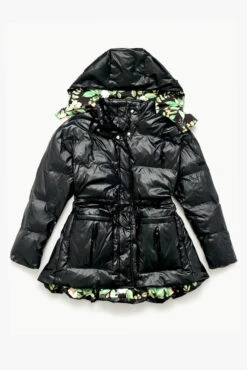 Pearl Peplum Puffer Jacket - Black 21 Pearl Peplum Puffer Jacket - Black -Quality Sport Wear BF PF Pearl Puffer Coat Black Front Edit