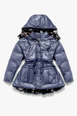 Pearl Peplum Puffer Jacket - Navy -Quality Sport Wear BF PF Pearl Puffer Coat Navy Front Edit