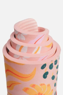 CloudCushion Vegan Suede Yoga Mat - Mandarin Hypnosis 0.5” Thick -Quality Sport Wear BF PF Thick Yoga Mat Pink Floral Detail 1