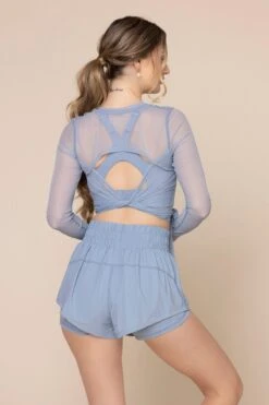 Bow Back Long Sleeve Mesh Top - Blue Storm -Quality Sport Wear BowBackLongSleeveMeshTop BlueStorm B1029 02357