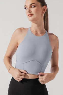 Cleo Corset Crop Bralette - Blue Stone -Quality Sport Wear CleoCropBra BlueStone A1003 0865 Edit