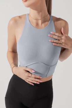 Cleo Corset Crop Bralette - Blue Stone -Quality Sport Wear CleoCropBra BlueStone A1003 0890 Edit