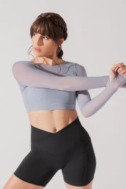 Coquette Long Sleeve Mesh Bra - Blue Stone -Quality Sport Wear CoquetteLongSleeveMeshBra BlueStone 1032 0070 Edit