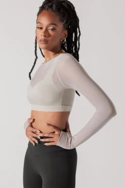Coquette Long Sleeve Mesh Bra - Grey Pearl -Quality Sport Wear CoquetteLongSleeveMeshBra GreyPearl 1032 0012 Edit