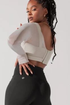 Coquette Long Sleeve Mesh Bra - Grey Pearl -Quality Sport Wear CoquetteLongSleeveMeshBra GreyPearl 1032 0032 Edit