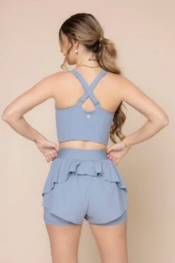 On The Run Ruffle Short - Blue Storm -Quality Sport Wear DaphneCorsetCropTop 1047 RuffleShort BlueStorm 4017 02864