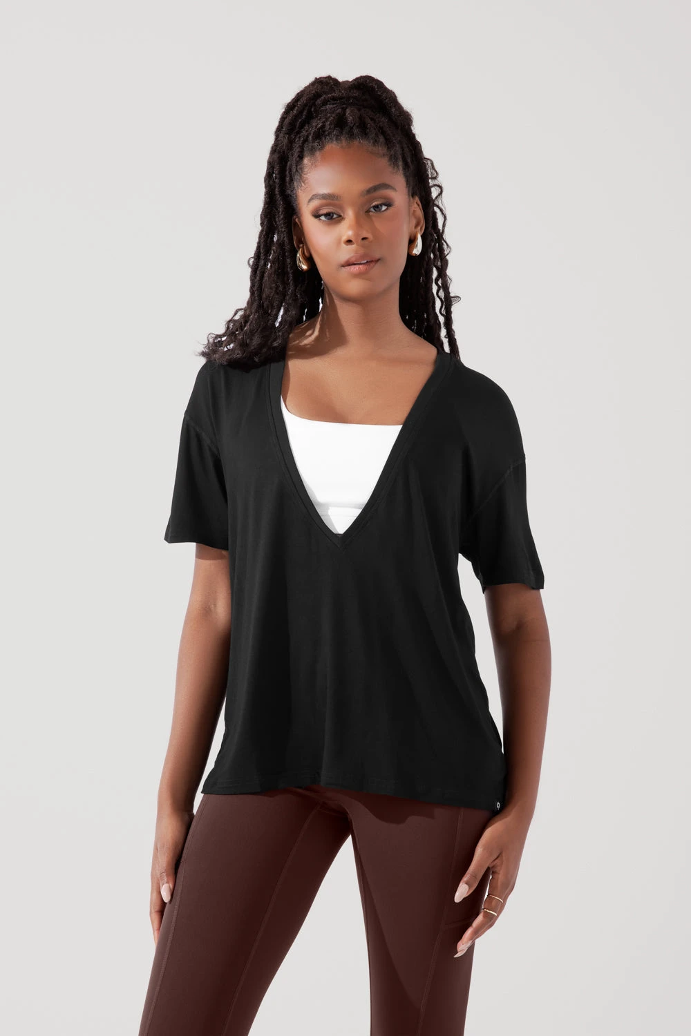 Daring Deep V Tee - Black 1 Daring Deep V Tee - Black
