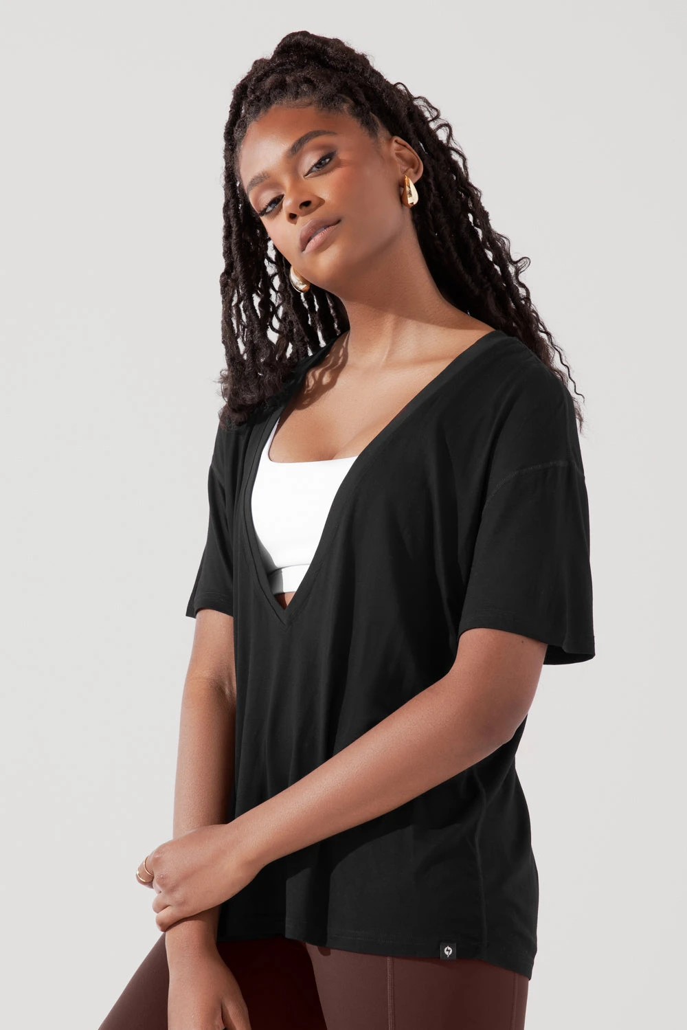 Daring Deep V Tee - Black 2 Daring Deep V Tee - Black - Image 2