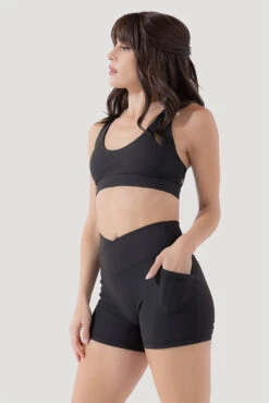 Crisscross Hourglass® Midi Shorts With Pockets (Ribbed) - Dark Charcoal -Quality Sport Wear Deep Darling Bra 1028 CCHG Midi Shorts Dark Charcoal Ribbed 4015 0521