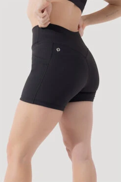 Crisscross Hourglass® Midi Shorts With Pockets (Ribbed) - Dark Charcoal -Quality Sport Wear Deep Darling Bra 1028 CCHG Midi Shorts Dark Charcoal Ribbed 4015 0575