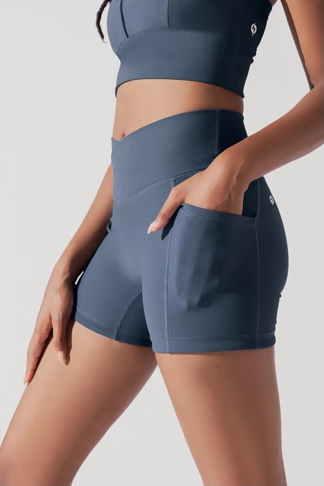 Crisscross Hourglass® Midi Shorts With Pockets (Ribbed) - Navy 4 Crisscross Hourglass® Midi Shorts With Pockets (Ribbed) - Navy - Image 4