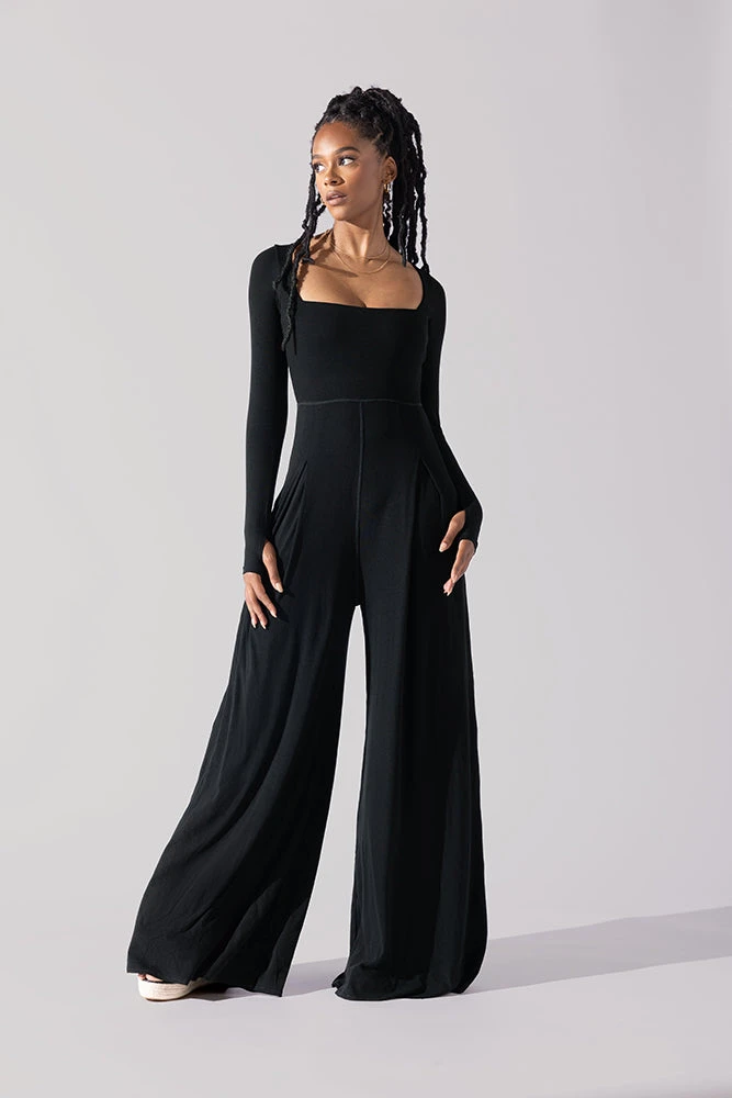 Go With The Flow Long Sleeve Jumpsuit - Black 4 Go With The Flow Long Sleeve Jumpsuit - Black - Image 4