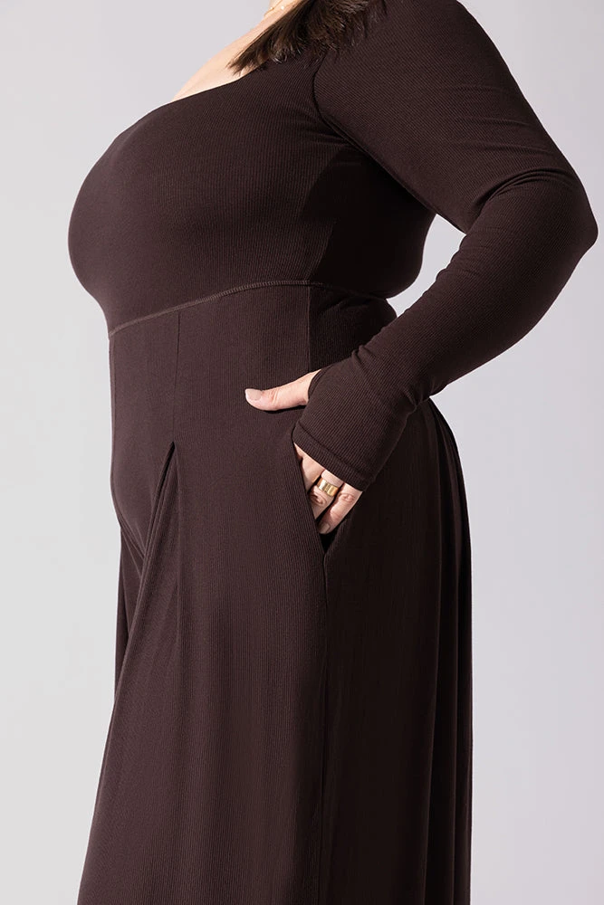 Go With The Flow Long Sleeve Jumpsuit - Cocoa 2 Go With The Flow Long Sleeve Jumpsuit - Cocoa - Image 2