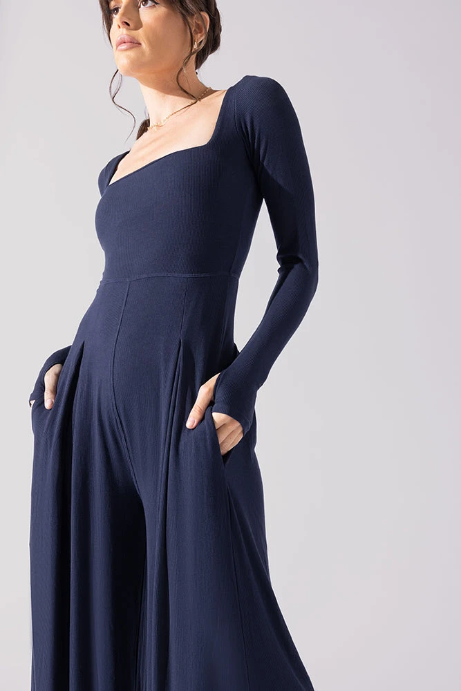 Go With The Flow Long Sleeve Jumpsuit - Cosmic Navy 2 Go With The Flow Long Sleeve Jumpsuit - Cosmic Navy - Image 2