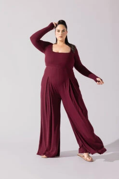 Go With The Flow Long Sleeve Jumpsuit - Garnet -Quality Sport Wear Go With The Flow Long Sleeve Jumpsuit Garnet G1017 0005 1copy
