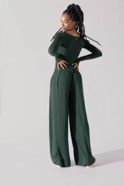 Go With The Flow Long Sleeve Jumpsuit - Pine -Quality Sport Wear Go With The Flow Long Sleeve Jumpsuit Pine G1017 0023copy