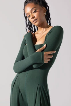Go With The Flow Long Sleeve Jumpsuit - Pine -Quality Sport Wear Go With The Flow Long Sleeve Jumpsuit Pine G1017 0046copy