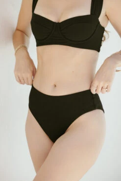 High Tide Cheeky Bikini Bottoms - Black Rib