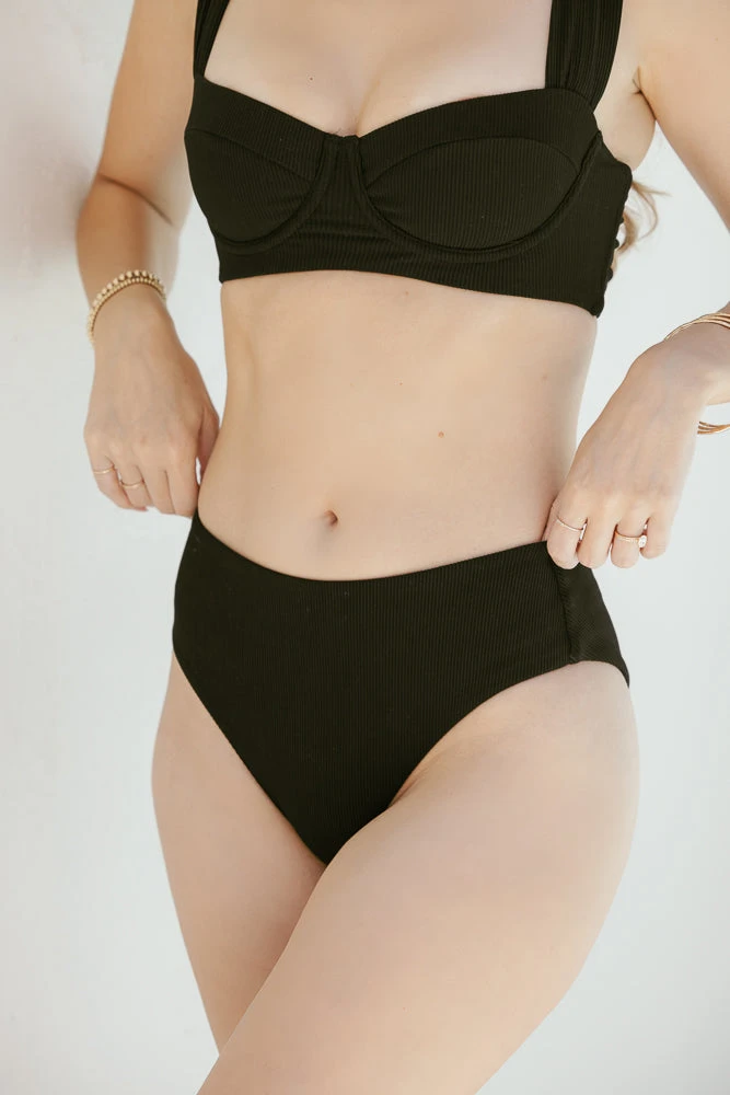 High Tide Cheeky Bikini Bottoms - Black Rib 1 High Tide Cheeky Bikini Bottoms - Black Rib