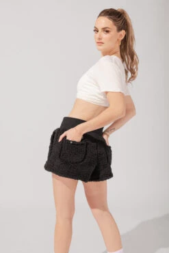 Faux Sherpa Short With Pockets - Black -Quality Sport Wear KayleeOutfit8 0877 Edit 973408dd 371f 4a9e a654 089f9a799c3a