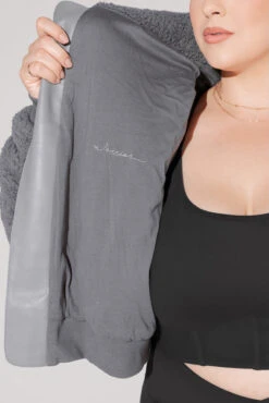 The Kinsley Bomber Jacket In Faux Sherpa - Grey -Quality Sport Wear KinsleyBomberJacket 5020 Group 0040 Edit