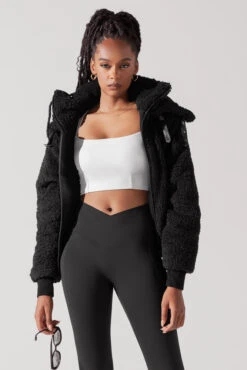 The Kinsley Bomber Jacket In Faux Sherpa - Black -Quality Sport Wear KinsleyBomberJacket Black 5020 0066 Edit