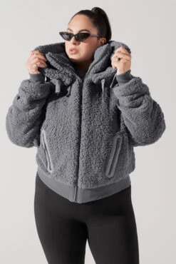 The Kinsley Bomber Jacket In Faux Sherpa - Grey -Quality Sport Wear KinsleyBomberJacket Grey 5020 0026 Edit