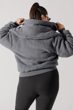 The Kinsley Bomber Jacket In Faux Sherpa - Grey -Quality Sport Wear KinsleyBomberJacket Grey 5020 0098 Edit