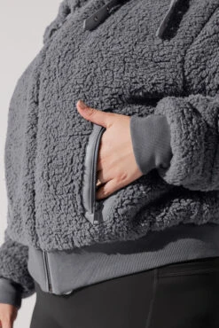 The Kinsley Bomber Jacket In Faux Sherpa - Grey -Quality Sport Wear KinsleyBomberJacket Grey 5020 0105 Edit