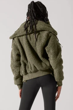 The Kinsley Bomber Jacket In Faux Sherpa - Olive -Quality Sport Wear KinsleyBomberJacket Olive 5020 0074 Edit