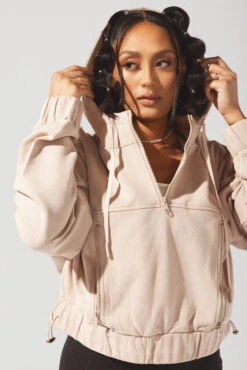 Half Zip Warm Up Hoodie - Latte -Quality Sport Wear OPF2107 Edit