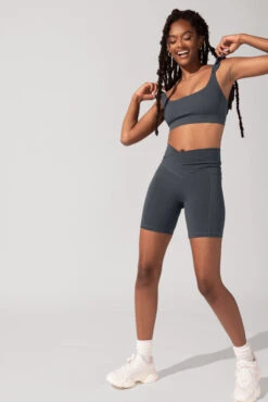 Crisscross Hourglass® Biker Short With Pockets (Pet Hair Resistant) - Smoky Grey -Quality Sport Wear OPF3025 Edit