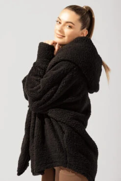 Faux Sherpa Cocoon Coat - Black 15 Faux Sherpa Cocoon Coat - Black -Quality Sport Wear OPF5329 Edit