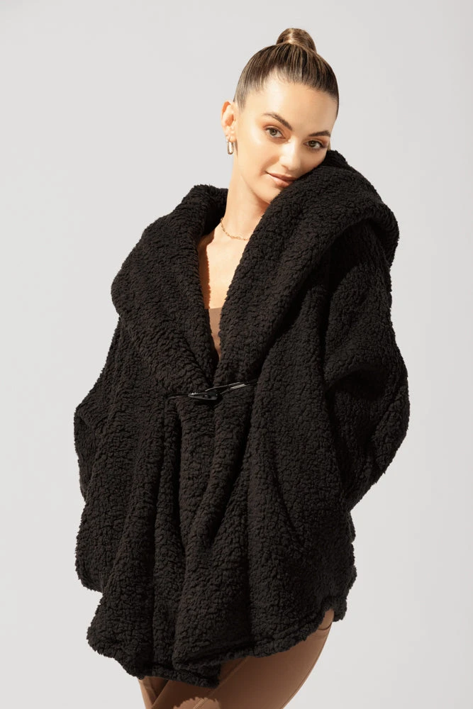Faux Sherpa Cocoon Coat - Black 9 Faux Sherpa Cocoon Coat - Black - Image 9