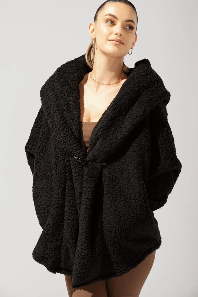 Faux Sherpa Cocoon Coat - Black 1 Faux Sherpa Cocoon Coat - Black