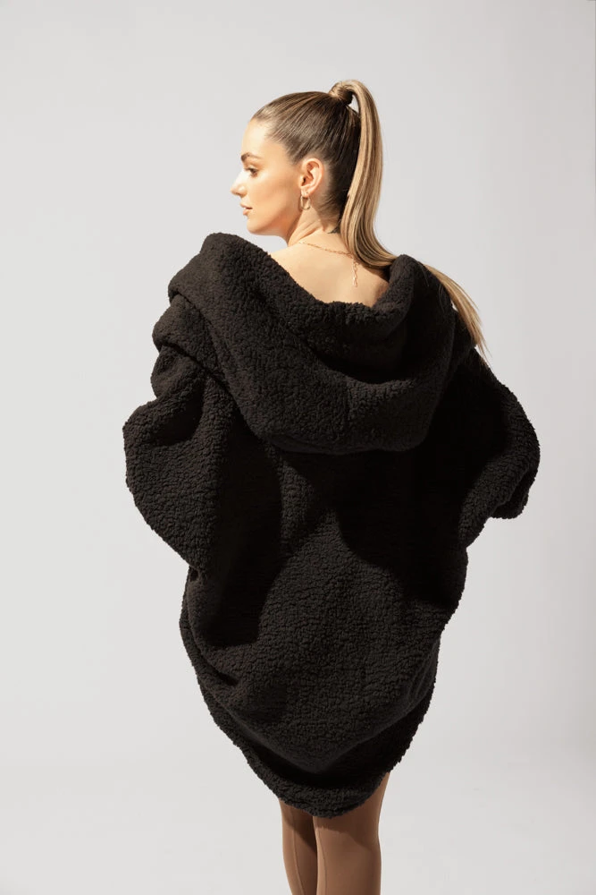 Faux Sherpa Cocoon Coat - Black 6 Faux Sherpa Cocoon Coat - Black - Image 6