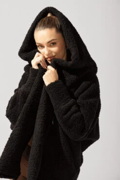 Faux Sherpa Cocoon Coat - Black 13 Faux Sherpa Cocoon Coat - Black -Quality Sport Wear OPF5368 Edit