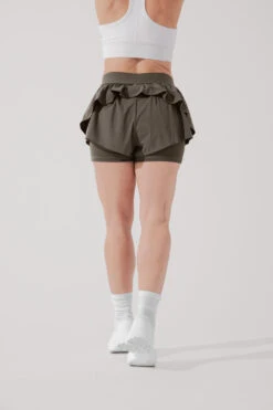 On The Run Ruffle Short - Deep Olive -Quality Sport Wear OntheRunRuffleShort BlackOlive 4017 1263 Edit b5a7c1a1 bb3c 42c0 bde8 2a64e807e746