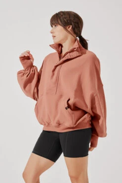 Ooey Gooey Half Zip Sweater - Canyon Clay -Quality Sport Wear OoeyGooeyHalfZip Cinnamon E1016 4699 Edit