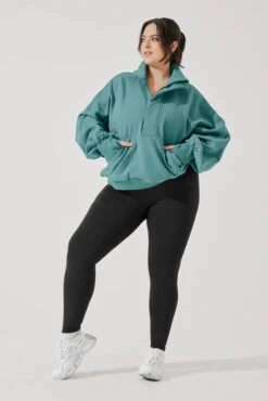 Ooey Gooey Half Zip Sweater - Turquoise -Quality Sport Wear OoeyGooeyHalfZip Emerald E1016 4365 Edit