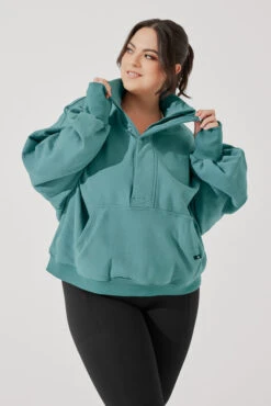 Ooey Gooey Half Zip Sweater - Turquoise -Quality Sport Wear OoeyGooeyHalfZip Emerald E1016 4380 Edit