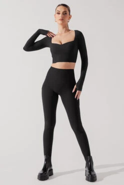 Sweetheart Long Sleeve Crop Top - Black -Quality Sport Wear SoHoSweetheartLongSleeveCropTop Black B1008 0793 Edit