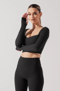 Sweetheart Long Sleeve Crop Top - Black -Quality Sport Wear SoHoSweetheartLongSleeveCropTop Black B1008 0803 Edit