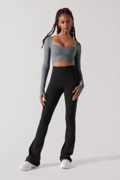 Sweetheart Long Sleeve Crop Top - Cloudy Grey -Quality Sport Wear SoHoSweetheartLongSleeveCropTop CloudyBlue B1008 0390 Editcopy