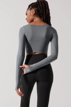 Sweetheart Long Sleeve Crop Top - Cloudy Grey -Quality Sport Wear SoHoSweetheartLongSleeveCropTop CloudyBlue B1008 0445 Edit